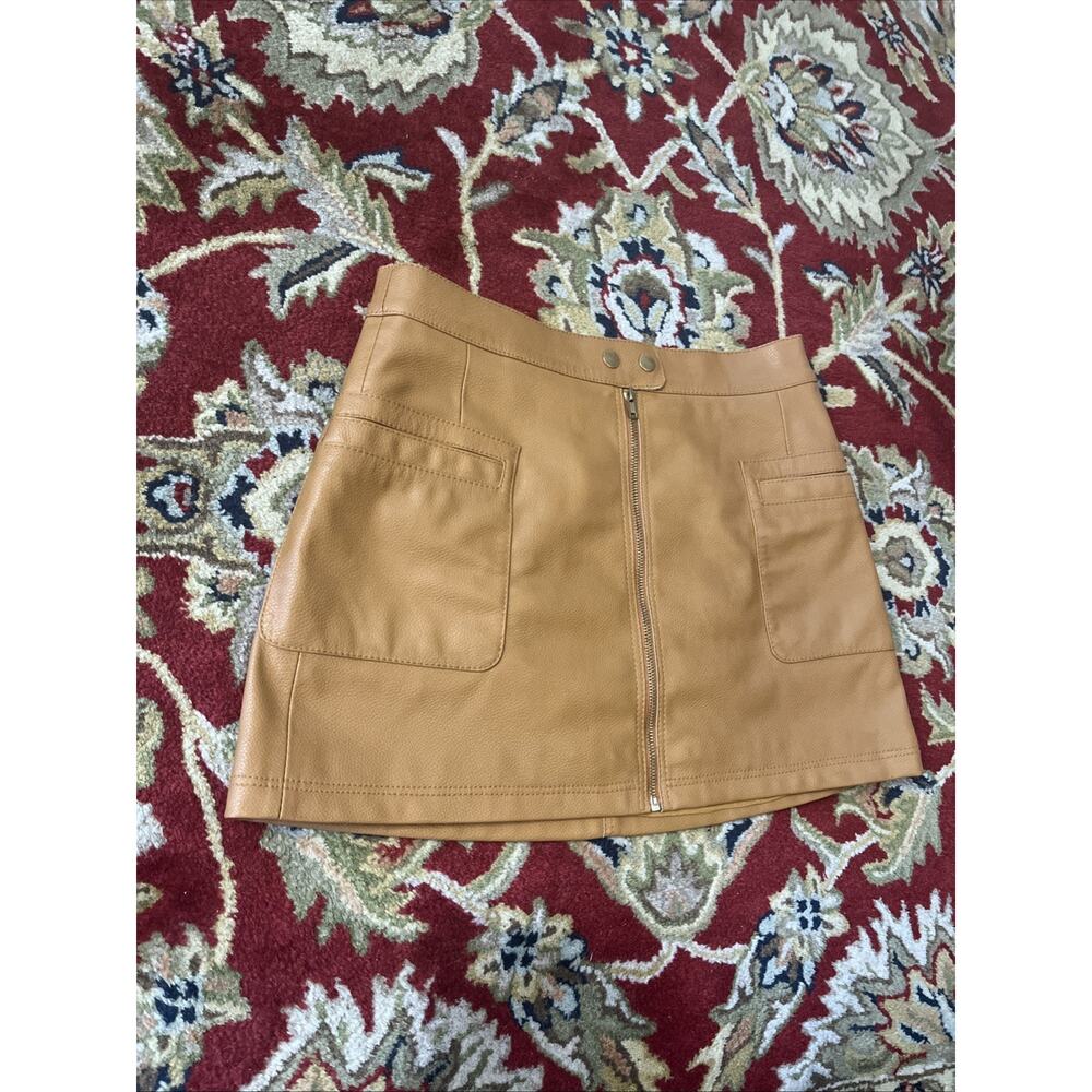 Free People 8 M Faux Vegan Leather Mini Skirt Camel Brown Boho Indie Festival - Picture 6 of 10